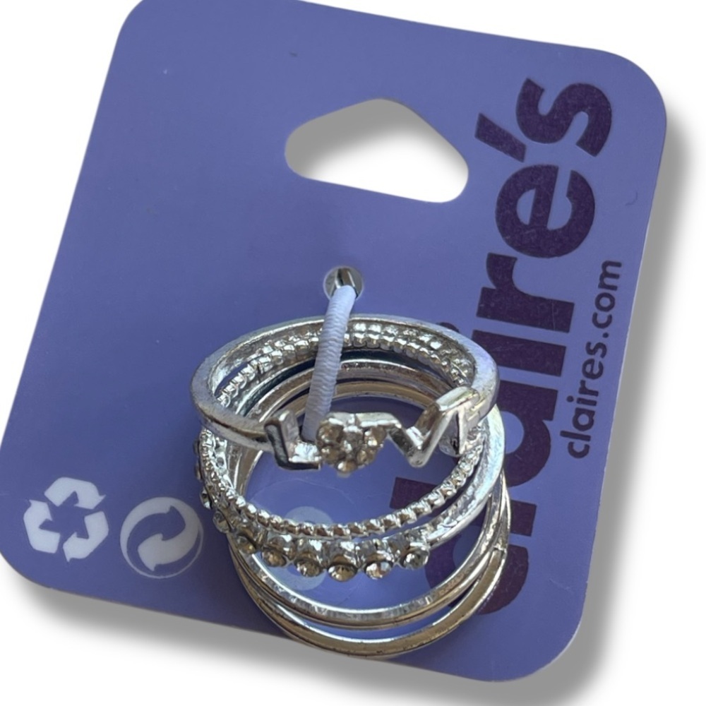 Claire’s Silver 5 Piece Stacker Rings  Size 8